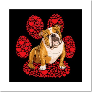 Bulldog Valentines Day Dog Love Paw Posters and Art